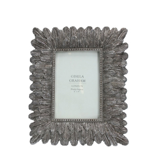 Gisela Graham Resin Photo Frame Antiqued Silver Feather